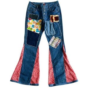 Judy Blue Patchwork Button Fly Flare Denim Jeans VTG Women’s 11‎